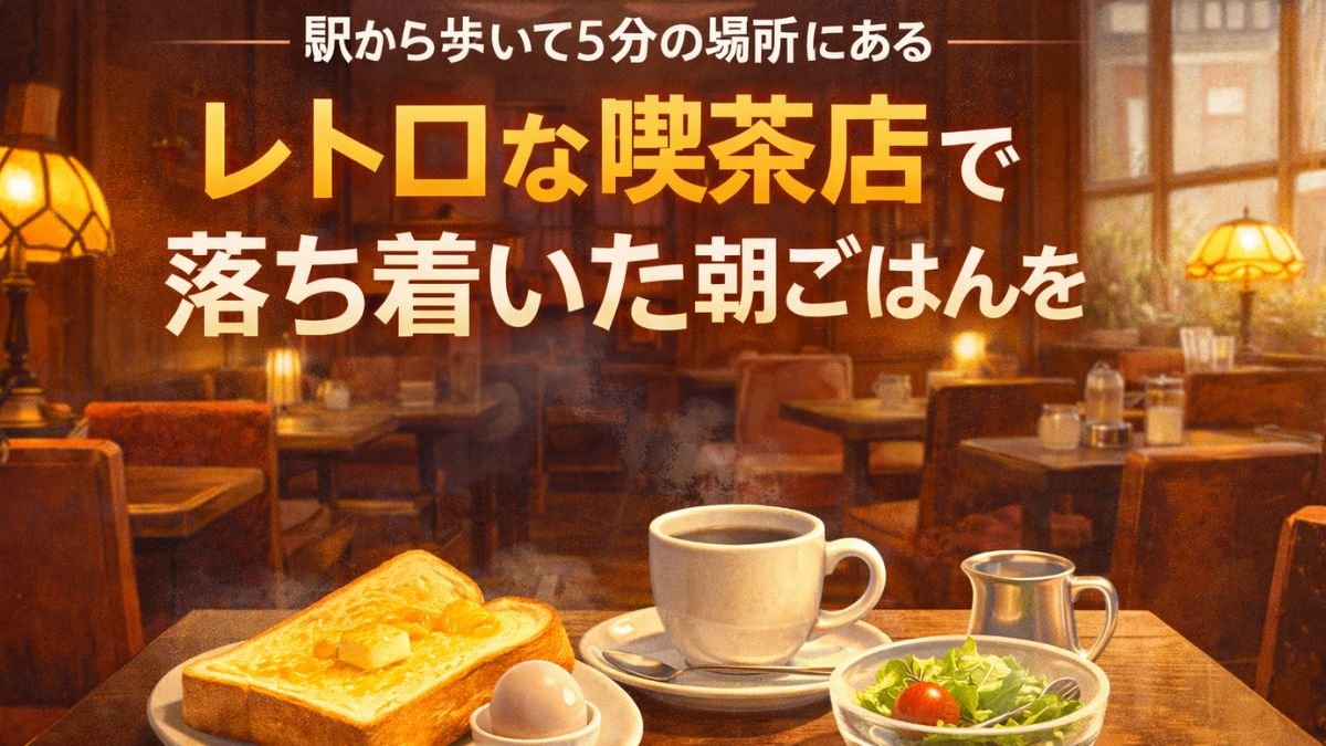 駅から歩いて5分の場所にあるレトロな喫茶店で落ち着いた朝ごはんを